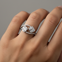 Small Square Baguette Diamond Open Wrap Ring in 14K White Gold