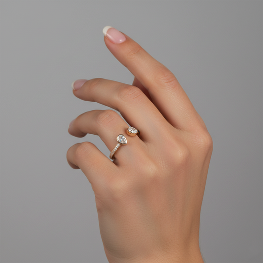 Open Wrap Green Enamel Diamond Ring in 14K Yellow Gold