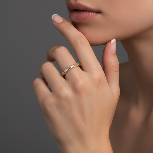 Shining Diamond Essence Eternity Ring in 14K Yellow Gold
