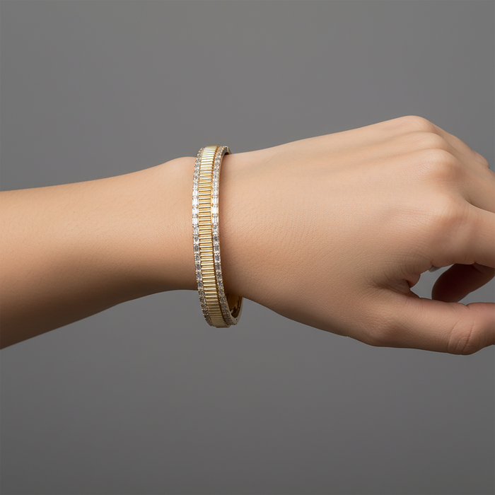 Baguette Round Diamond Layered Bangle Bracelet in 14K Gold