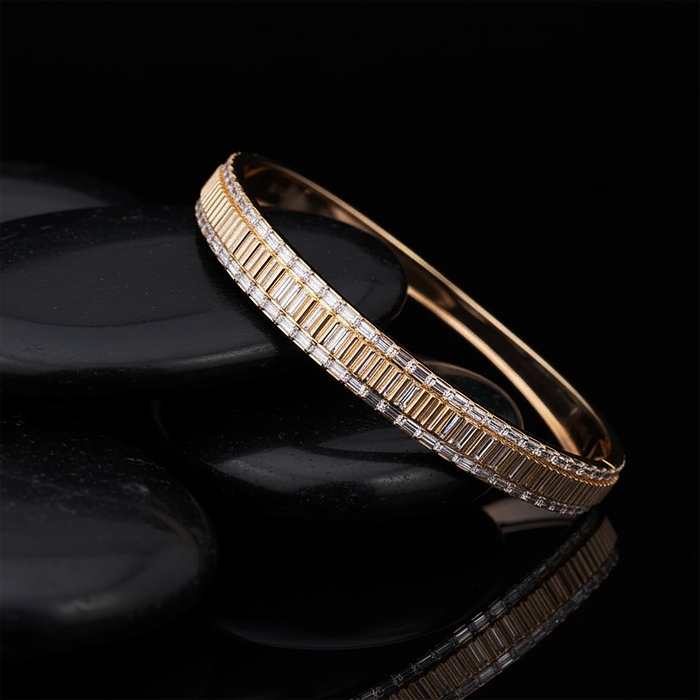 Baguette Round Diamond Layered Bangle Bracelet in 14K Gold