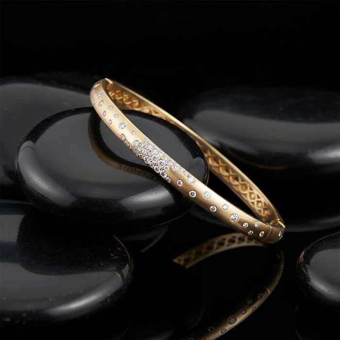 52 Diamond 14K (or 18k upon request) Yellow Gold Bangle Bracelet