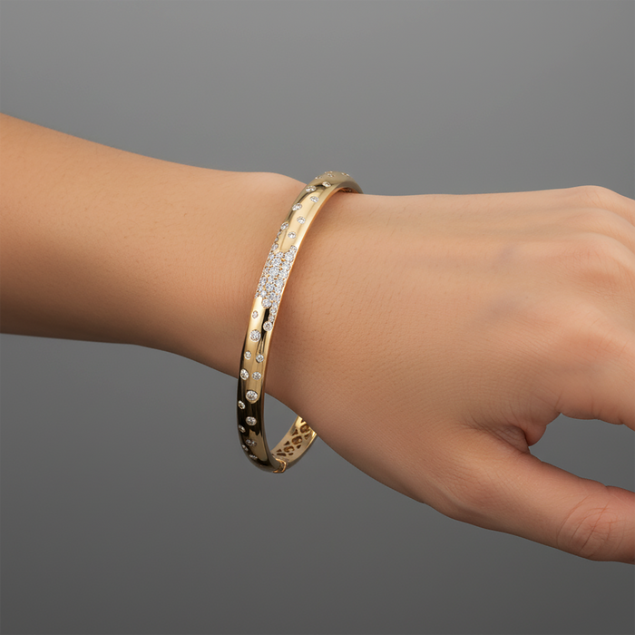 52 Diamond 14K (or 18k upon request) Yellow Gold Bangle Bracelet
