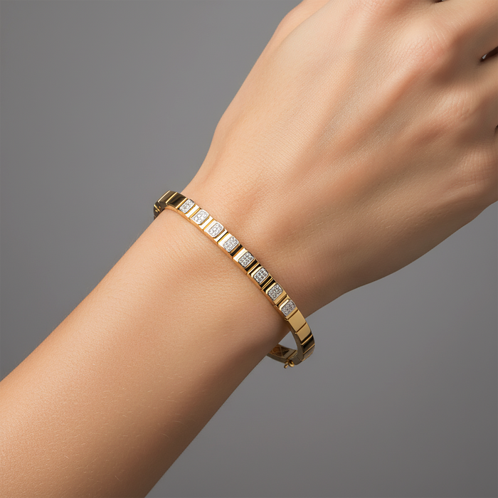 Baguette Diamond Bar Bangle Bracelet in 14K Yellow Gold