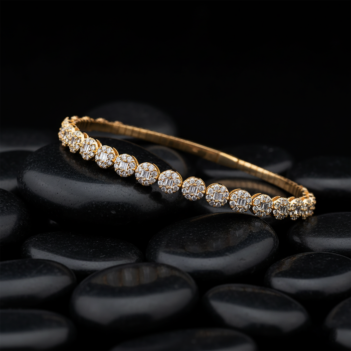 Pure Round Diamond Bangle Bracelet in 14K Yellow Gold