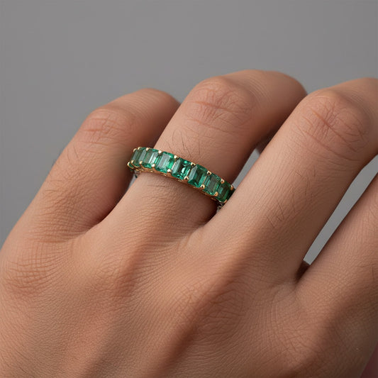 Eternity Emerald Green Band Ring in 14K Yellow Gold
