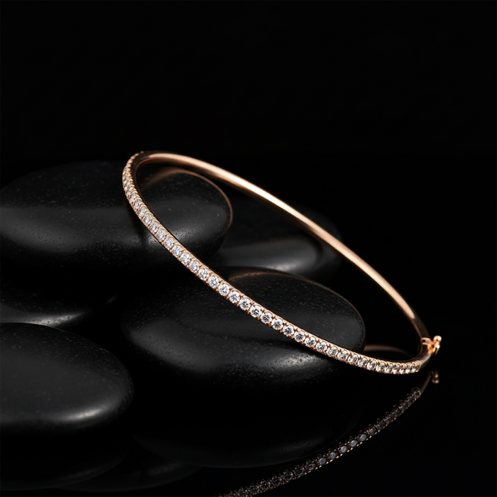 Delicate Half Eternity Diamond Bangle Bracelet in 14K Yellow Gold