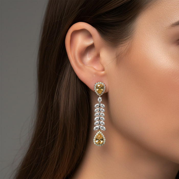 Longevity Round Diamond Drop Earrings in 14K Yellow Gold