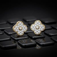 Radiant Pave Diamond Flower Stud Earrings in 14K Gold
