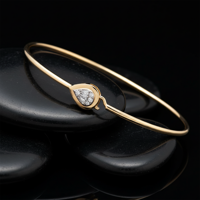 Baguette Diamond 14K (or 18k upon request) Yellow Gold Bangle Bracelet