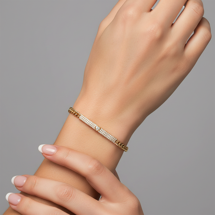 Diamond Heart Bar Curb Chain Bracelet in 14K Gold