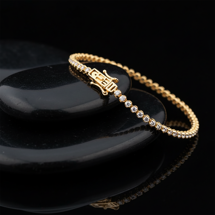 Onyx Elegance Tennis Bracelet in 14K Yellow Gold