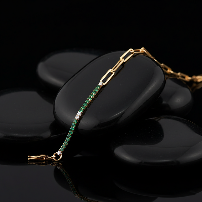 Emerald Link Tennis Chain Bracelet in 14K Yellow Gold