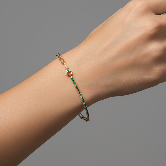Emerald Link Tennis Chain Bracelet in 14K Yellow Gold