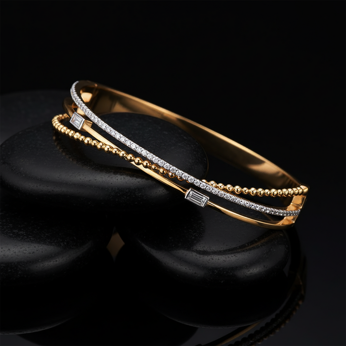 67 Baguette Diamond Bangle Bracelet in 14K Yellow Gold