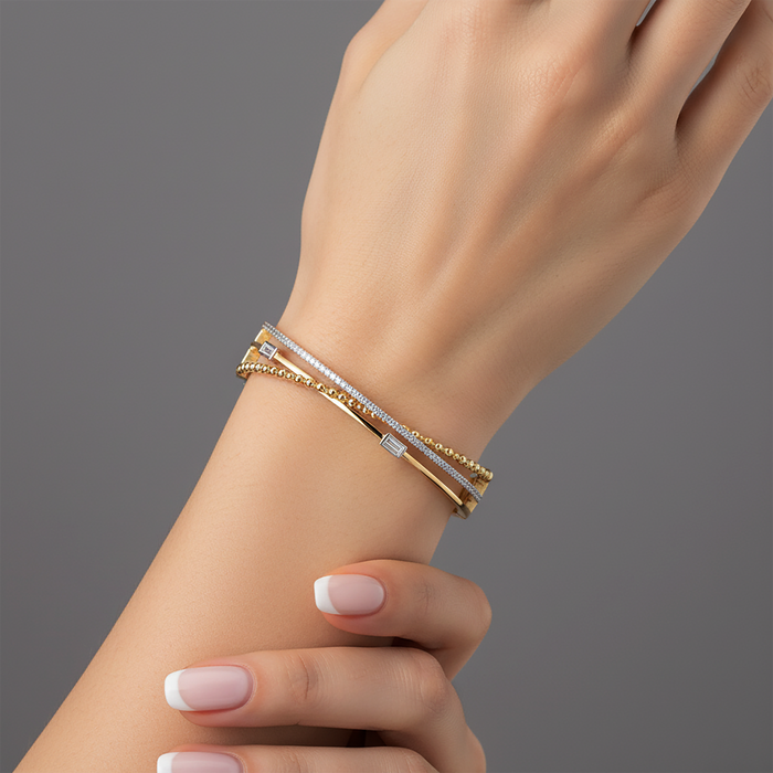 67 Baguette Diamond Bangle Bracelet in 14K Yellow Gold