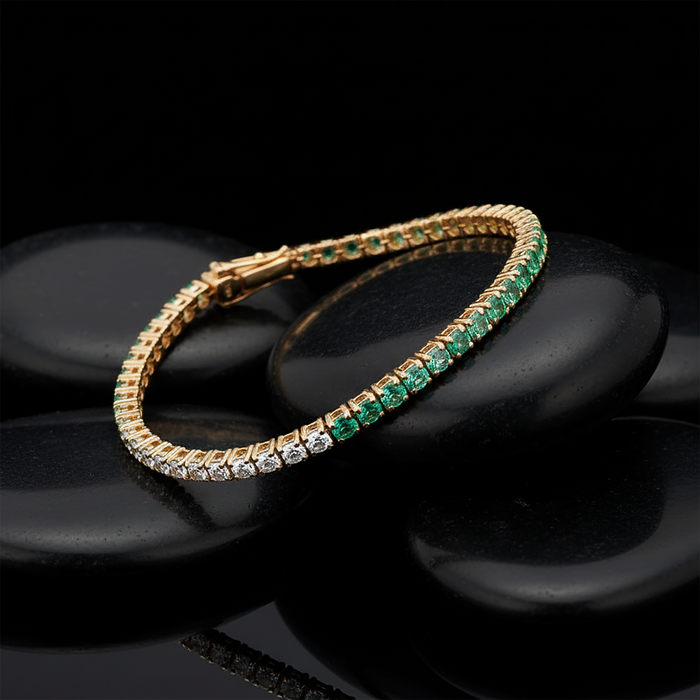 Graduated Emerald Diamond Tennis Bracelet in 14K Yellow Gold