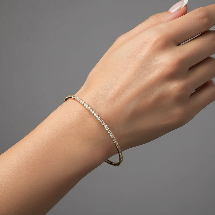 Ultra Thin Pave Diamond Bangle Bracelet in 14K Yellow Gold