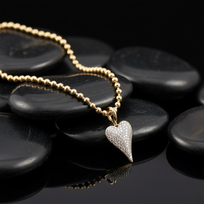 Eternal Flame Pave Heart Necklace in 14K Yellow Gold