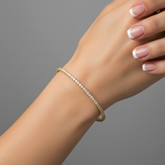 Round Diamond Thin Tennis Bangle Bracelet in 14K Yellow Gold