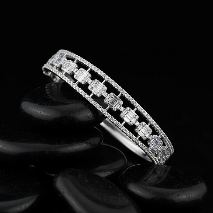 Essence Baguette Diamond Bangle Bracelet in 18K White Gold