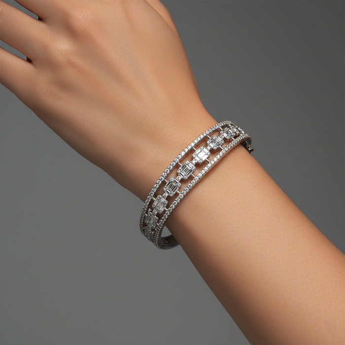 Essence Baguette Diamond Bangle Bracelet in 18K White Gold