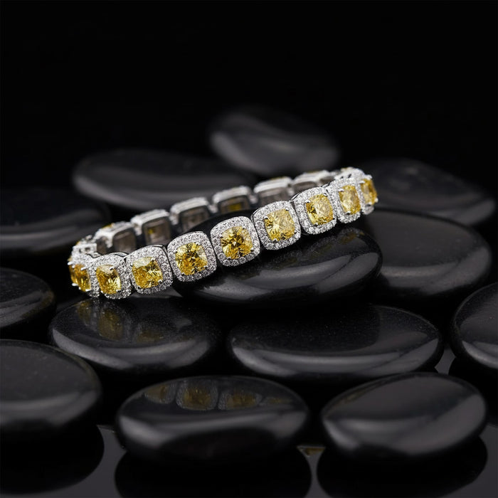 Double Halo Pillow Cut Diamond Bracelet in 18K Yellow Gold