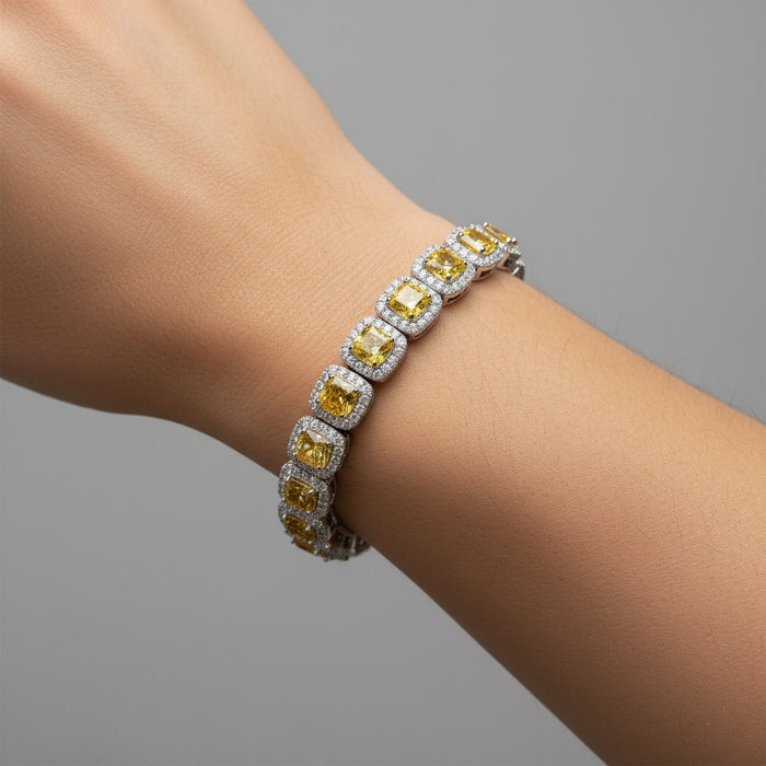 Double Halo Pillow Cut Diamond Bracelet in 18K Yellow Gold