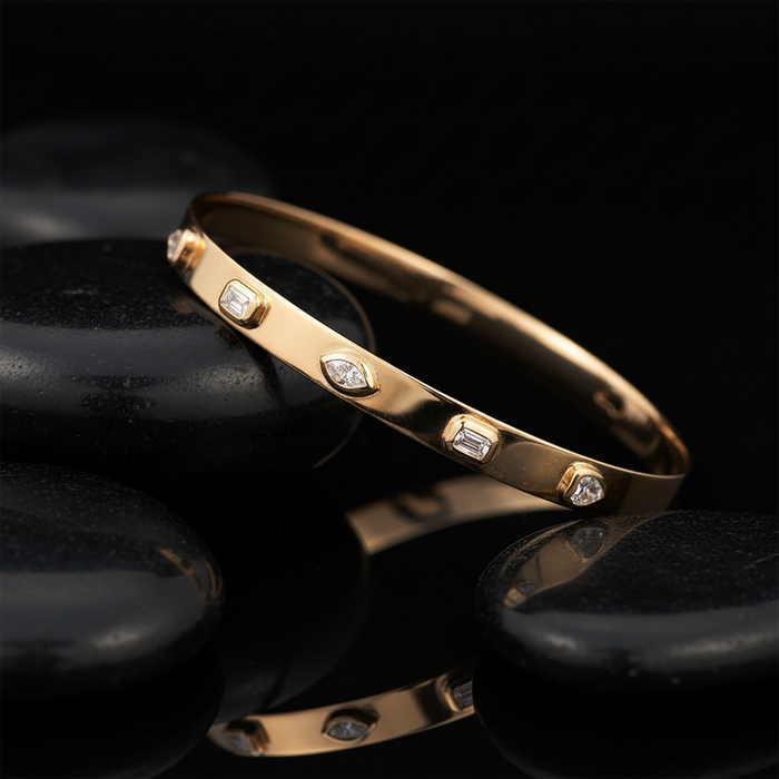 Lunar Charm Diamond Bangle Bracelet in 14K Yellow Gold