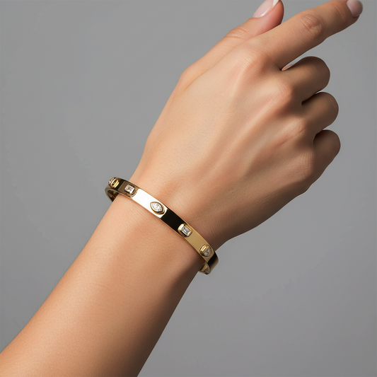 Lunar Charm Diamond Bangle Bracelet in 14K Yellow Gold