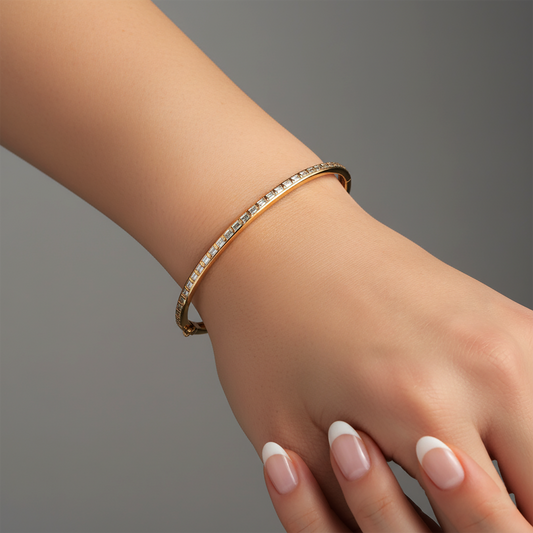 Square Cut Diamond Channel Bangle Bracelet in 14K Yellow Gold