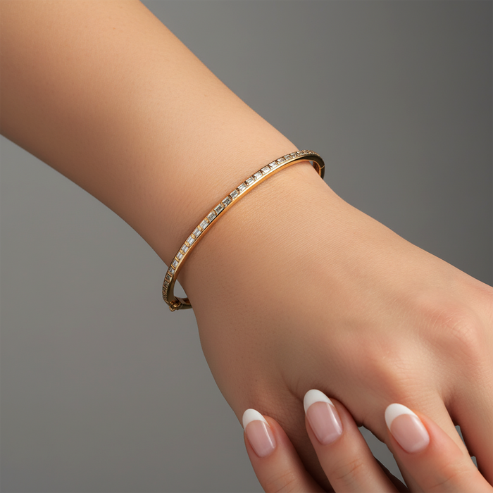 Square Cut Diamond Channel Bangle Bracelet in 14K Yellow Gold
