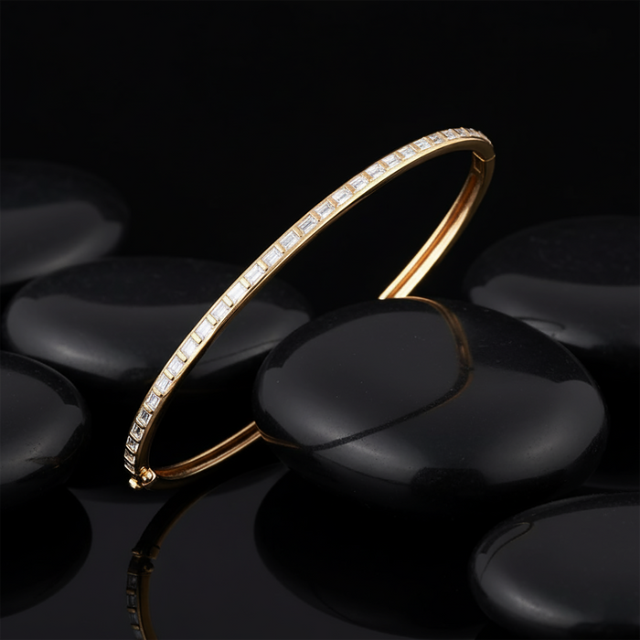 Square Cut Diamond Channel Bangle Bracelet in 14K Yellow Gold