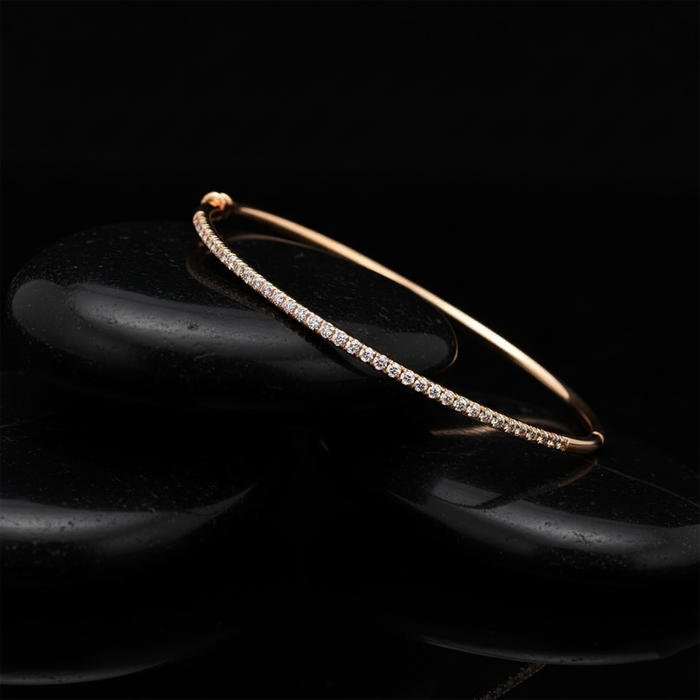 Round Diamond Petite Micro Pave Bangle Bracelet in 14K Gold