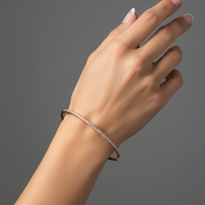 Round Diamond Petite Micro Pave Bangle Bracelet in 14K Gold