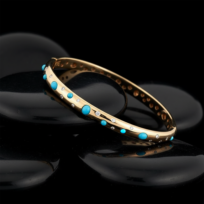 Linear Diamond Bangle Bracelet in 14K Yellow Gold