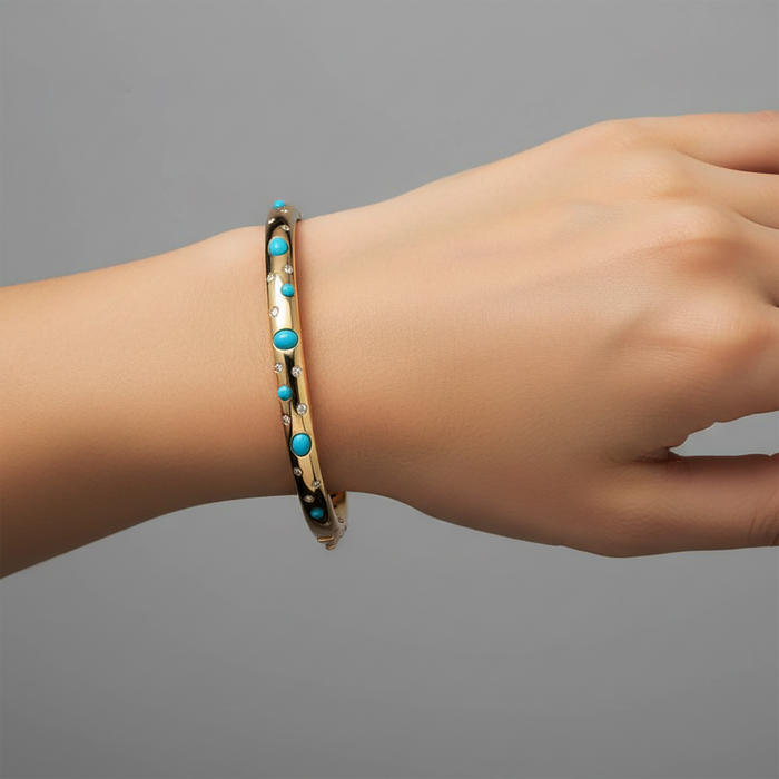 Linear Diamond Bangle Bracelet in 14K Yellow Gold