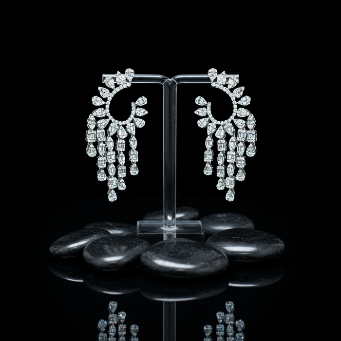 Chandelier Pear Marquise Diamond Statement Earrings in 18K White Gold