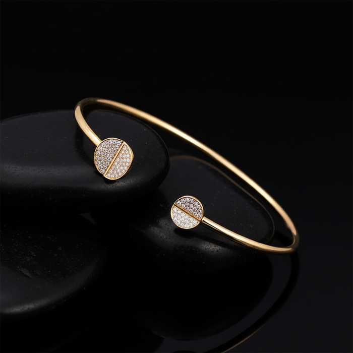 Diamond Screw Head Open Cuff Bracelet in 14K Yellow Gold