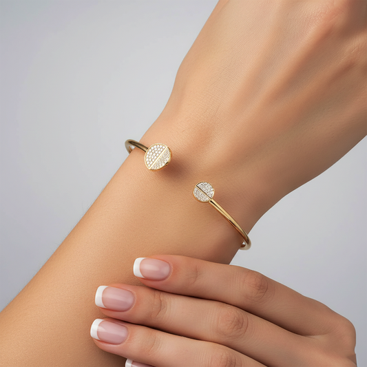 Diamond Screw Head Open Cuff Bracelet in 14K Yellow Gold