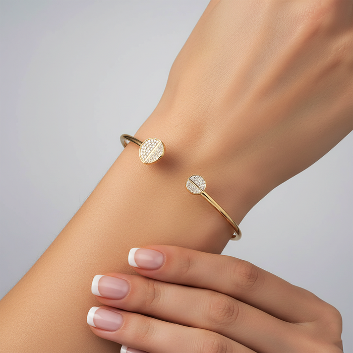 Diamond Screw Head Open Cuff Bracelet in 14K Yellow Gold