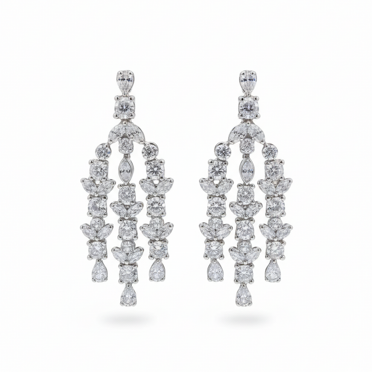 Cascade Multi Cut Diamond Drop Earrings in 18K White Gold