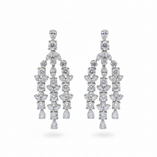 Cascade Multi Cut Diamond Drop Earrings in 18K White Gold