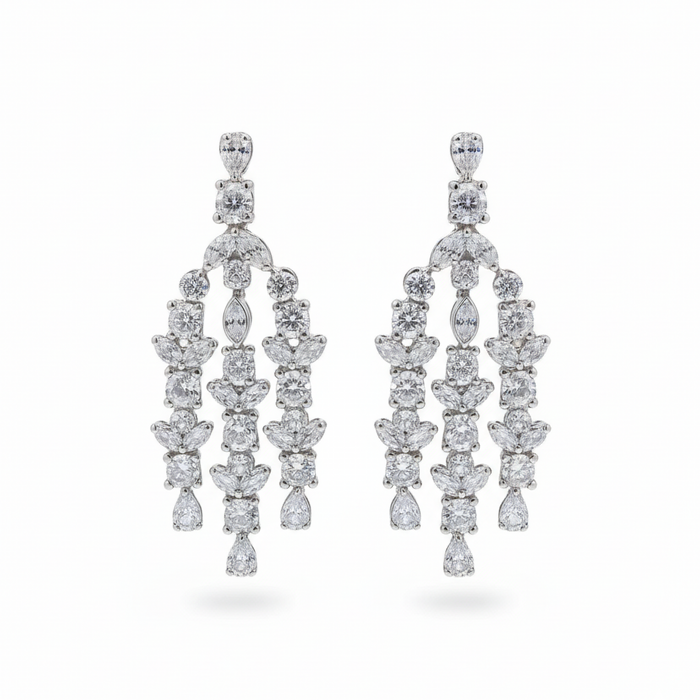 Cascade Multi Cut Diamond Drop Earrings in 18K White Gold