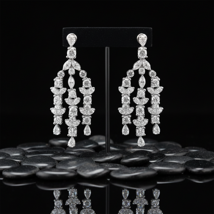 Cascade Multi Cut Diamond Drop Earrings in 18K White Gold