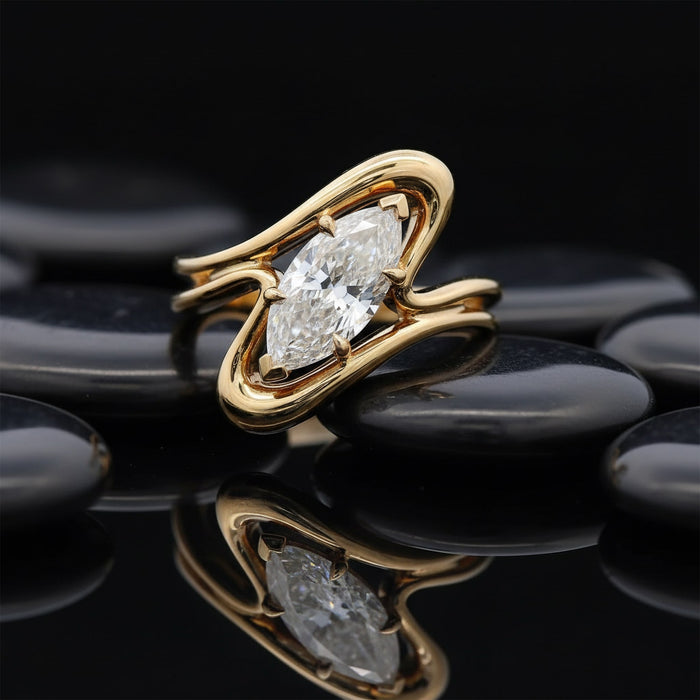 Marquise Flow Diamond Ring in 18K Yellow Gold