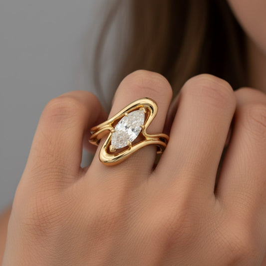Marquise Flow Diamond Ring in 18K Yellow Gold