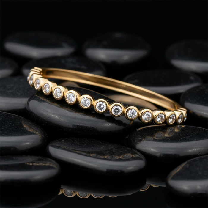 Shining Dawn 14K (or 18k upon request) Yellow Gold Bangle Diamond Bracelet