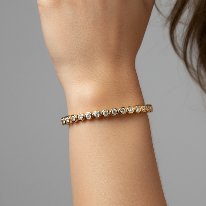 Shining Dawn 14K (or 18k upon request) Yellow Gold Bangle Diamond Bracelet