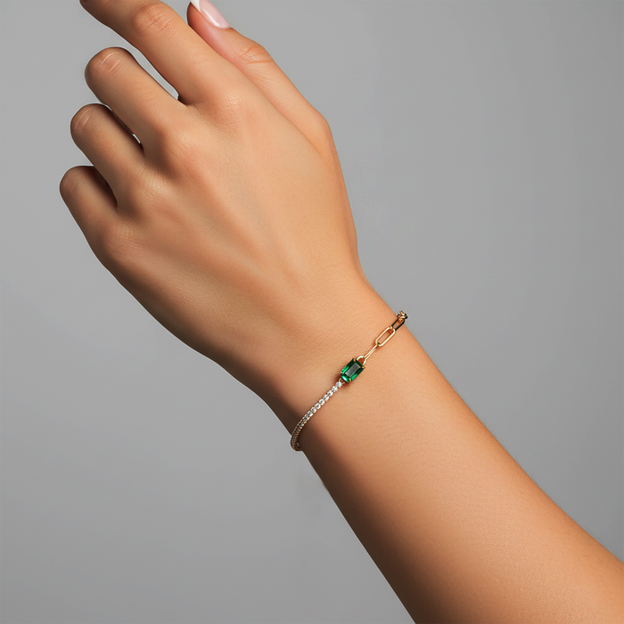 Emerald Diamond Tennis Bracelet in 14K Yellow Gold